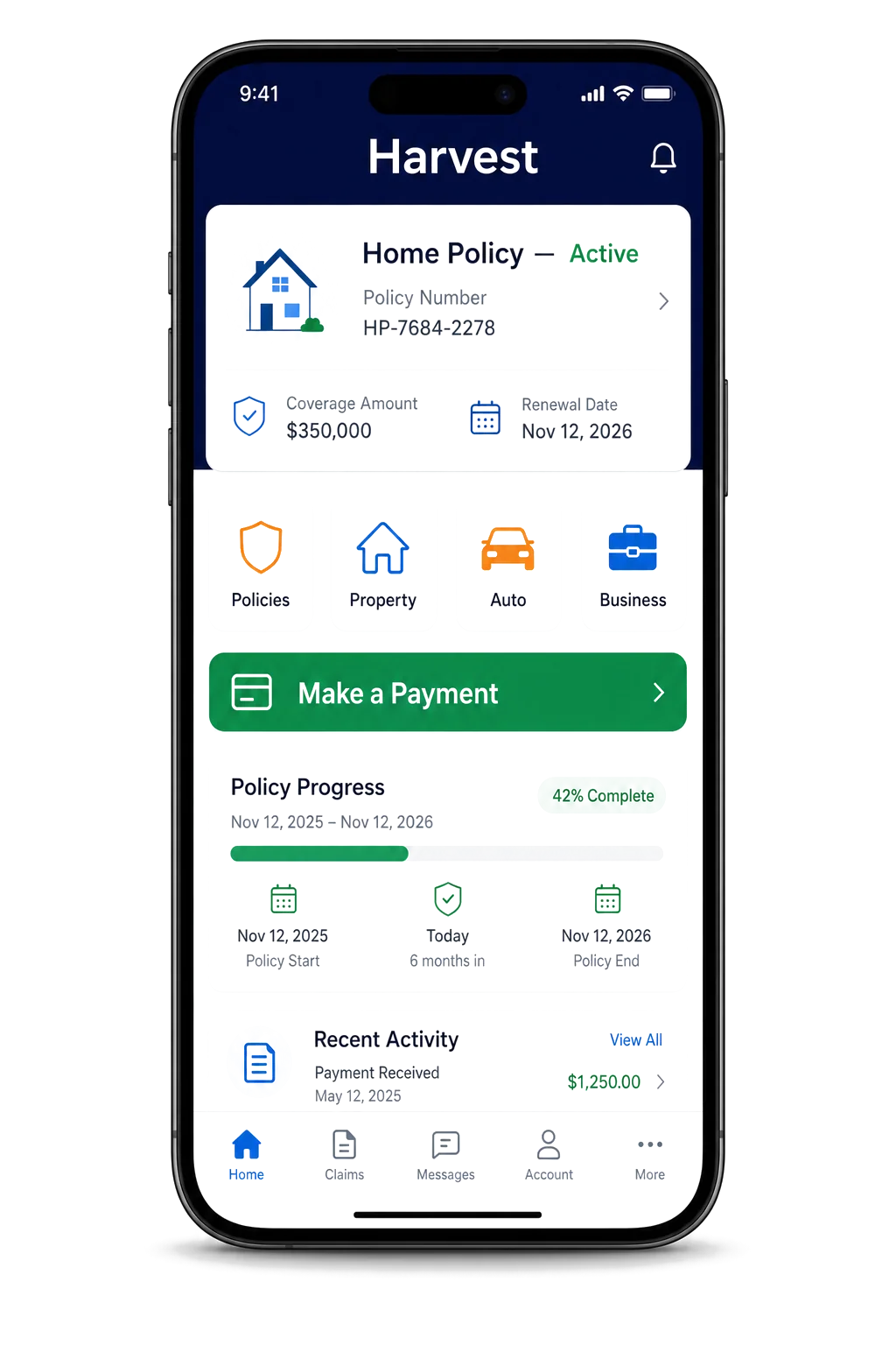 Harvest customer portal on a phone